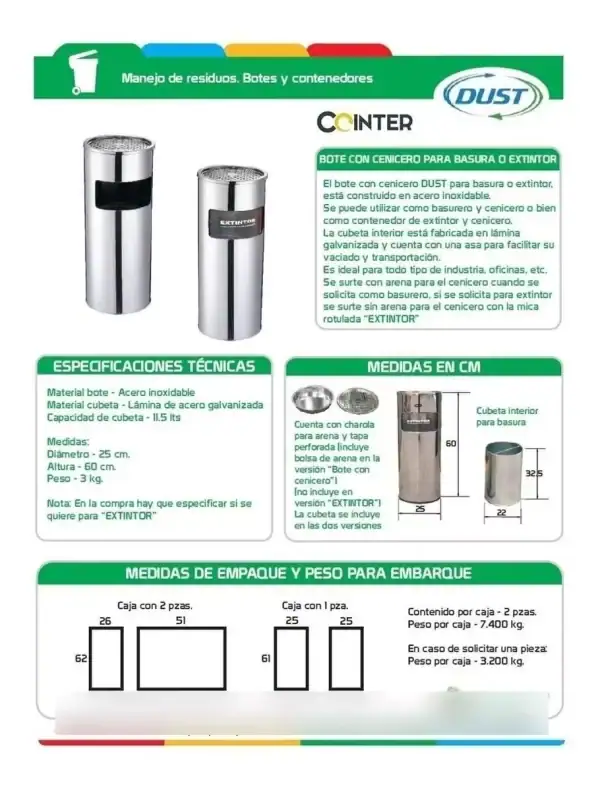 Bote De Acero Inoxidable Con Cenicero (SKU DUST9580M)