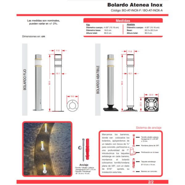 Bolardo ATENEA ACERO INOXIDABLE CON LUZ
