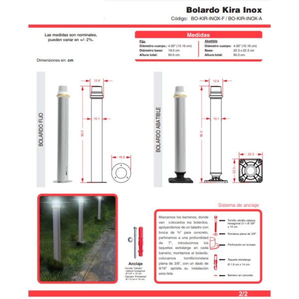 Bolardo KIRA ACERO INOXIDABLE CON LUZ